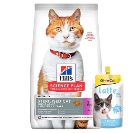 Hills Sterilised Kısırlaştırılmış Ördekli Kedi Maması 3 Kg + Gimcat Milk Latte 200 ML