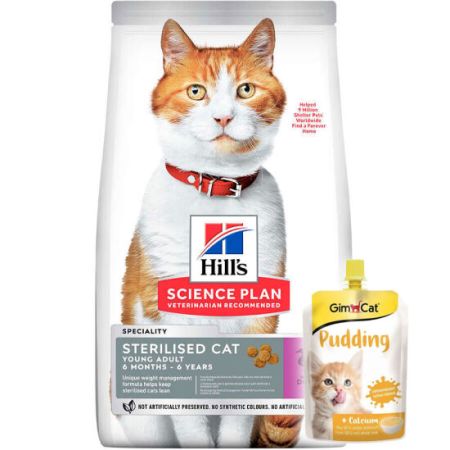 Hills Sterilised Kısırlaştırılmış Ördekli Kedi Maması 10 Kg + Gimcat Kedi Pudingi 150 Gr