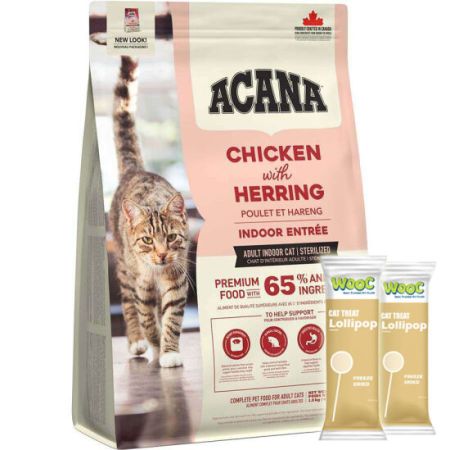 Acana Indoor Entree Sterilised Kısırlaştırılmış Kedi Maması 1,8 Kg + 2 Adet Wooc Lolipop Ödül