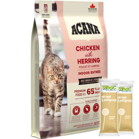 Acana Indoor Entree Sterilised Kısırlaştırılmış Kedi Maması 4,5 Kg + 2 Adet Wooc Lolipop Ödül