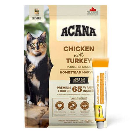 Acana Homestead Harvest Yetişkin Kedi Maması 4,5 Kg + Gimcat 20 Gr Multivitamin Paste
