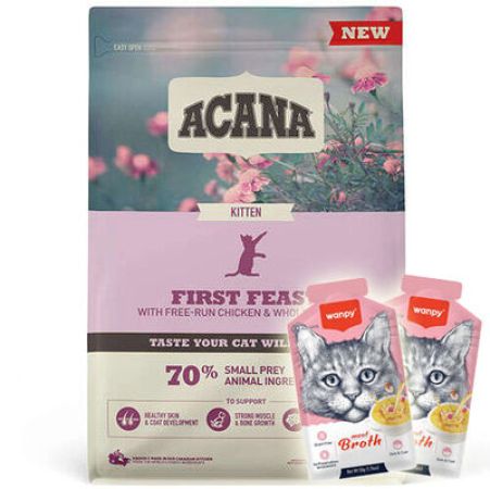 Acana First Feast Kitten Yavru Kedi Maması 1,8 Kg + 2 Adet Wanpy Çorba 50 Gr