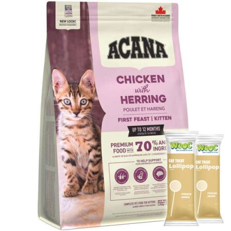 Acana First Feast Kitten Yavru Kedi Maması 1,8 Kg + 2 Adet Wooc Lolipop Ödül