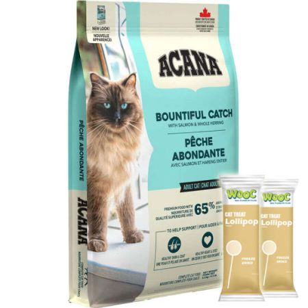 Acana Bountiful Catch Deri ve Tüy Sağlığı Kedi Maması 4,5 Kg + 2 Adet Wooc Lolipop Ödül
