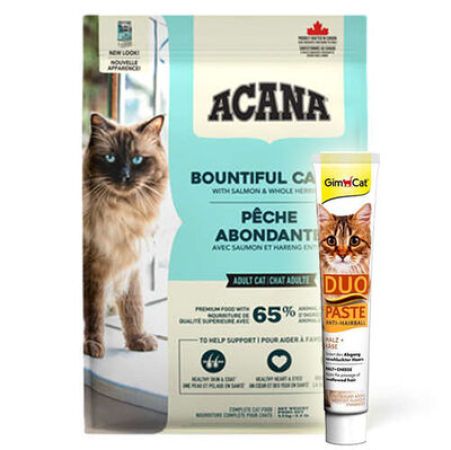 Acana Bountiful Catch Deri ve Tüy Sağlığı Kedi Maması 4,5 Kg + GimCat Hairball Duo Paste Macun