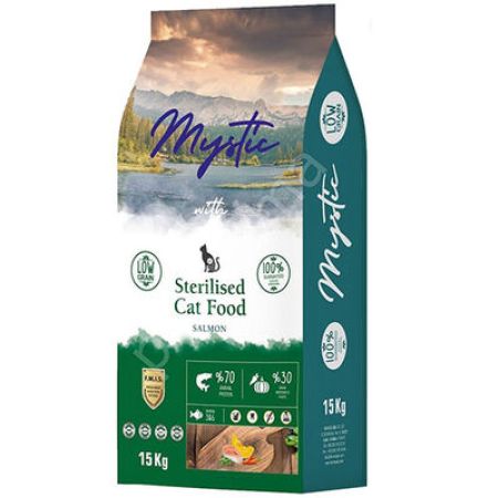 Mystic Sterilised Düşük Tahıllı Somonlu Kısırlaştırılmış Kedi Maması 15 Kg + 5 Adet Mystic 400 Gr Konserve