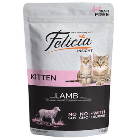 Felicia Pouch Kitten Kuzu Etli Yavru Tahılsız Kedi Yaş Maması 85 Gr