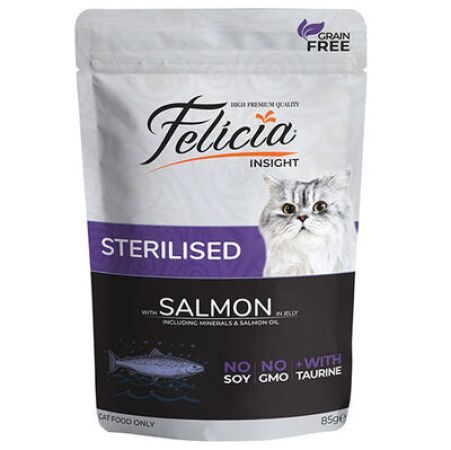 Felicia Pouch Sterilised Somon Etli Tahılsız Kısırlaştırılmış Kedi Yaş Maması 85 Gr