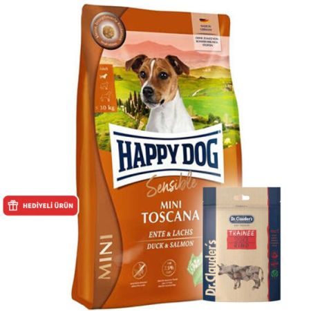 Happy Dog Mini Toscana Küçük Irk Tahılsız Köpek Maması 4 Kg + Dr. Clauders Biftekli Ödül Küpleri 80 Gr