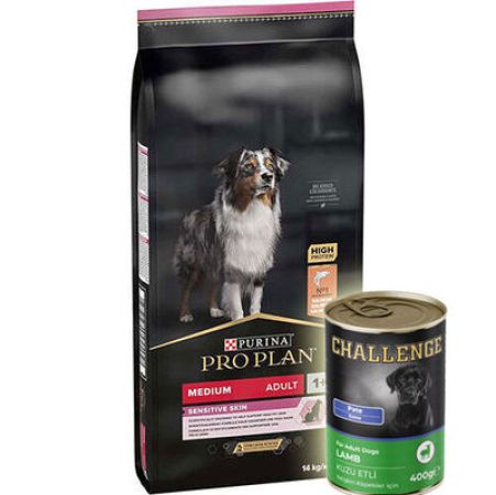Pro Plan Sensitive Somonlu Hassas Köpek Maması 14 Kg + 5 Adet 400 Gr Challenge Kuzu Konserve
