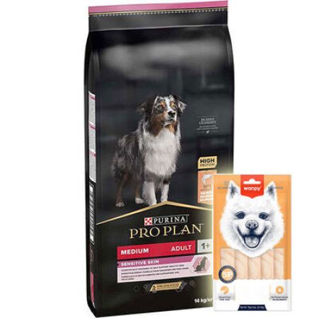 Pro Plan Sensitive Somonlu Hassas Köpek Maması 14 Kg + Wanpy Creamy Treat 5x14 Gr
