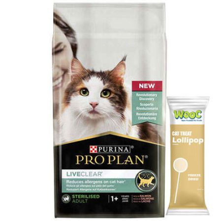 Pro Plan Live Clear Sterilised Somonlu Kısırlaştırılmış Kedi Maması 1,4 Kg + Wooc Kedi Lolipopu
