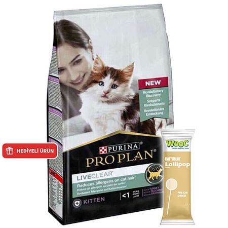 Pro Plan Live Clear Kitten Hindi Etli Yavru Kedi Maması 1,4 Kg + Wooc Lolipop Ödül