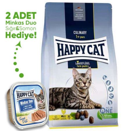 Happy Cat Culinary Land-Geflügel Kümes Hayvanlı Kedi Maması 4 Kg + 2 Adet Happy Cat 100 Gr