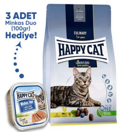 Happy Cat Culinary Land Geflügel Kümes Hayvanlı Kedi Maması 10 Kg + 3 Adet Happy Cat 100 Gr Yaş Mama