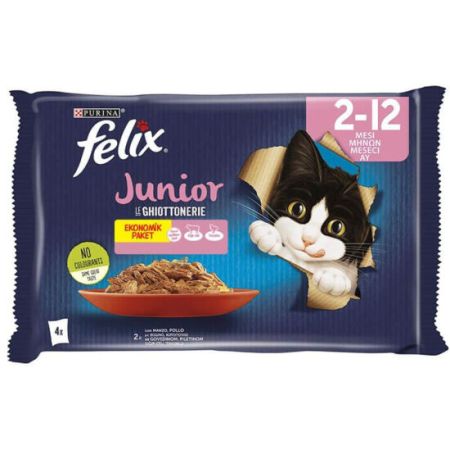 Felix Multi Pouch Junior Sığır Etli ve Tavuklu Yavru Yaş Kedi Maması 4 Adet x 85 Gr