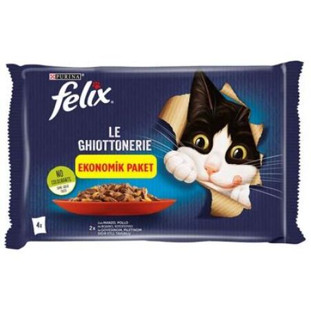 Felix Multi Pouch Sığır Etli ve Tavuklu Yaş Kedi Maması 4 X 85 Gr