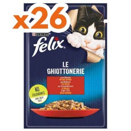 Felix Pouch Le Ghiottonerie Sığır Etli Yaş Kedi Maması 85 Gr - BOX - 26 Adet