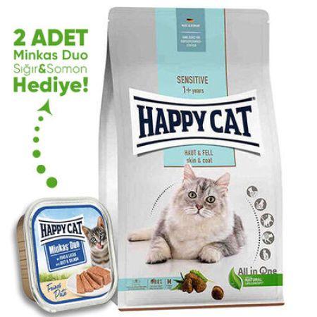 Happy Cat Skin Coat Deri ve Tüy Sağlığı Kedi Maması 4 Kg + 2 Adet Happy Cat 100 Gr