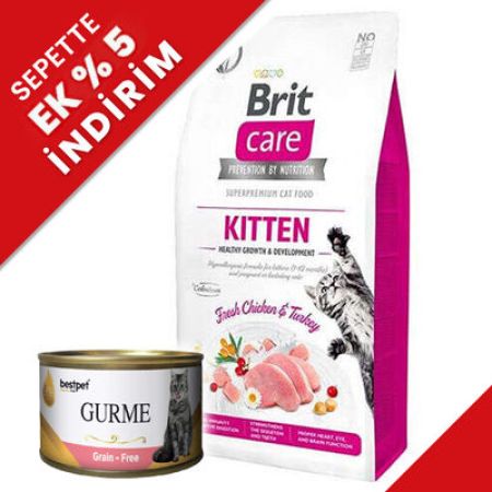 Brit Care Kitten Tavuk ve Hindi Etli Tahılsız Yavru Kedi Maması 7 Kg + 4 Adet 85 Gr Yaş Mama