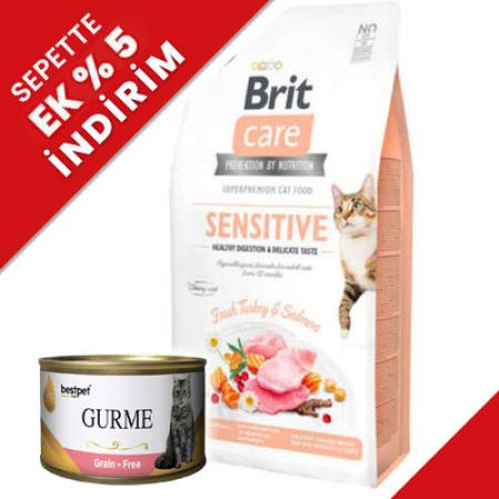 Brit Care Sensitive Hindi ve Somon Etli Hassas Tahılsız Kedi Maması 7 Kg + 4 Adet 85 Gr Yaş Mama