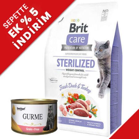 Brit Care Sterilised Ördek ve Hindi Tahılsız Kısırlaştırılmış Kedi Maması 7 Kg + 4 Adet 85 Gr Yaş Mama