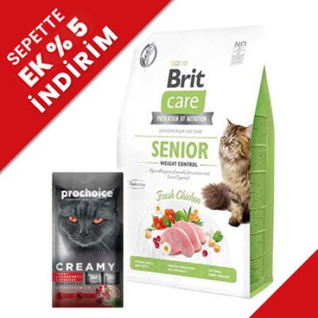 Brit Care Senior Tavuk Tahılsız Yaşlı Kedi Maması 2 Kg + Creamy 4x15 Gr Ödül