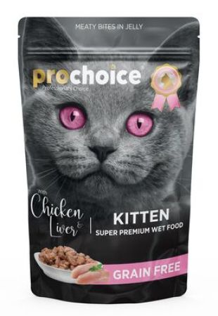 Pro Choice Pouch Kitten Jöle İçinde Tavuklu ve Ciğerli Tahılsız Yaş Yavru Kedi Maması 85 Gr