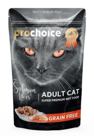 Pro Choice Pouch Jöle İçinde Somonlu ve Ciğerli Tahılsız Yaş Kedi Maması 85 Gr