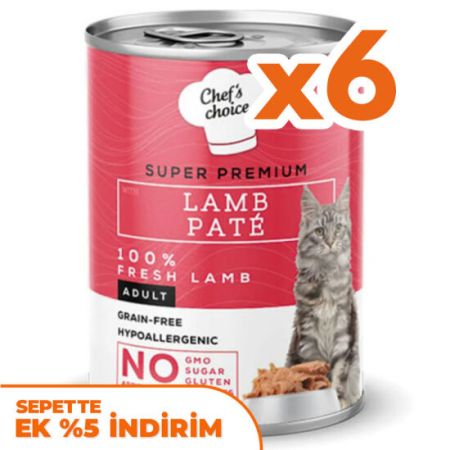 Chefs Choice Pate Lamb Kuzu Etli Tahılsız Ezme Kedi Yaş Maması 400 Gr x 6 Adet