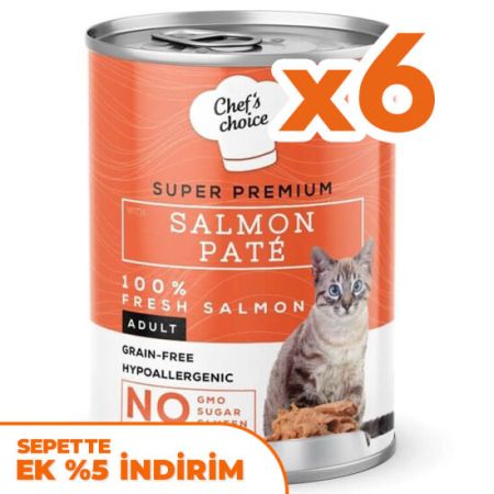 Chefs Choice Pate Salmon Somonlu Tahılsız Ezme Kedi Yaş Maması 400 Gr x 6 Adet