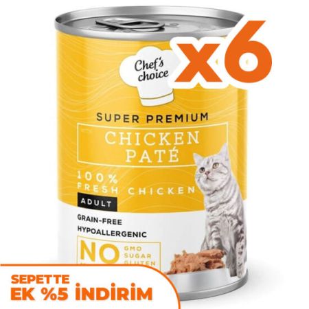 Chefs Choice Pate Chicken Tavuklu Tahılsız Ezme Kedi Yaş Maması 400 Gr x 6 Adet