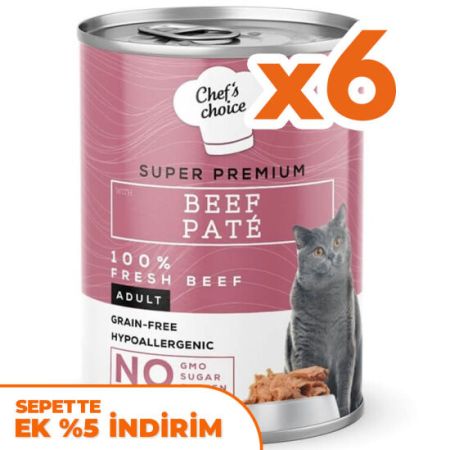Chefs Choice Pate Beef Biftekli Tahılsız Ezme Kedi Yaş Maması 400 Gr x 6 Adet
