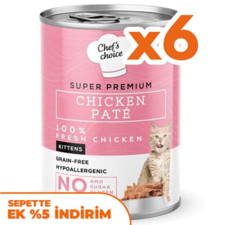 Chefs Choice Pate Kitten Chicken Tavuklu Tahılsız Ezme Yavru Kedi Yaş Maması 400 Gr x 6 Adet