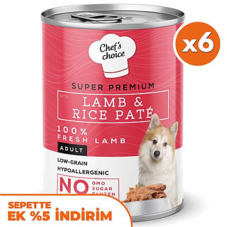 New Chefs Choice Pate Lamb Rice Kuzu Pirinçli Köpek Konservesi 400 Gr x 6 Adet