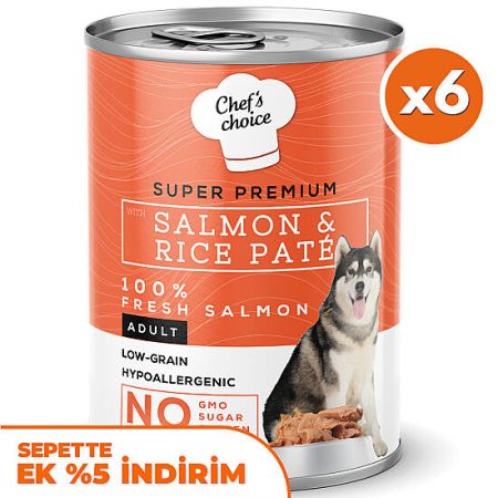 New Chefs Choice Pate Salmon Rice Somon Pirinçli Köpek Konservesi 400 Gr x 6 Adet