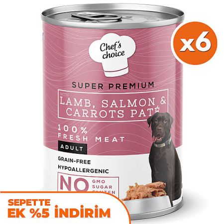 New Chefs Choice Pate Kuzu Somon Havuçlu Tahılsız Köpek Konservesi 400 Gr x 6 Adet