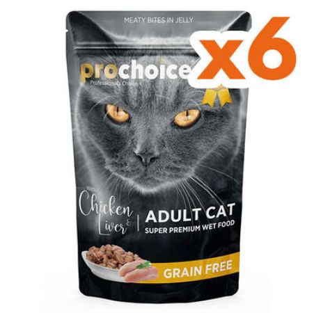 Pro Choice Pouch Jöle İçinde Tavuklu ve Ciğerli Tahılsız Yaş Kedi Maması 85 Gr x 6 Adet