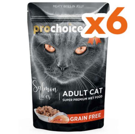 Pro Choice Pouch Jöle İçinde Somonlu ve Ciğerli Tahılsız Yaş Kedi Maması 85 Gr x 6 Adet