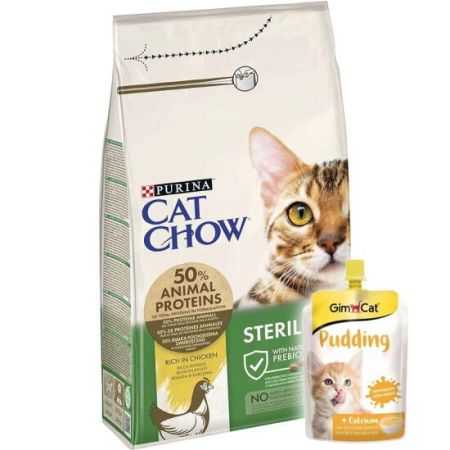 Cat Chow Tavuk Etli Kısırlaştırılmış Kedi Maması 3 Kg + Gimcat Kedi Pudingi 150 Gr