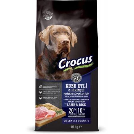 Crocus Kuzu Etli ve Pirinçli Yetişkin Köpek Maması 15 Kg + 5 Adet Mystic 400 Gr Konserve