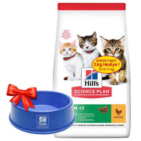 Hills Kitten Tavuk Etli Yavru Kedi Maması 5 + 2 Kg (Toplam 7 Kg) + Mama Kabı