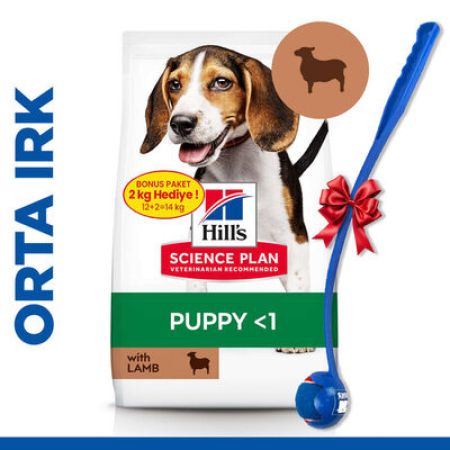 Hills Puppy Kuzu Etli Yavru Köpek Maması 12 + 2 Kg (Toplam 14 Kg) + Top Fırlatıcı Oyuncak