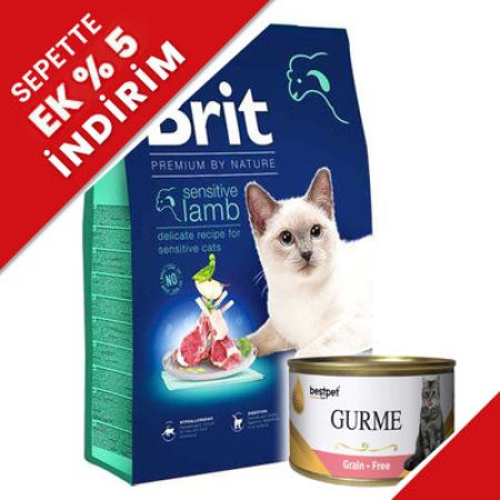 Brit Premium Sensitive Hassas Kuzulu Kedi Maması 8 Kg + 4 Adet 85 Gr Yaş Mama