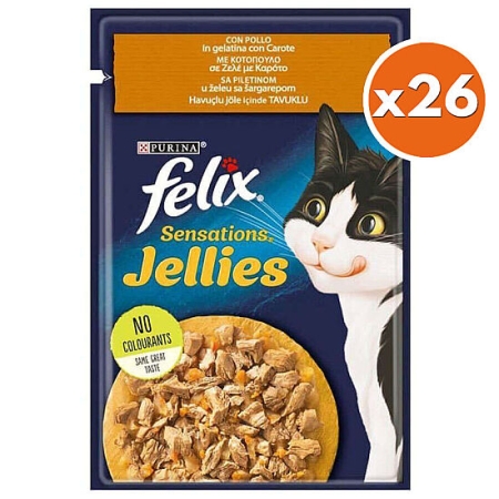 Felix BOX Pouch Sensations Jellies Tavuk Etli ve Havuçlu Yaş Kedi Maması 85 Gr - 26 Adet
