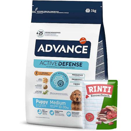 Advance Medium Puppy Tavuk Etli Yavru Köpek Maması 3 Kg + 2 Adet Rinti Pouch 400 Gr