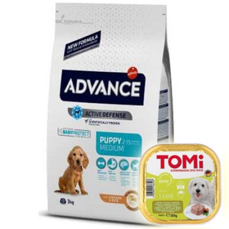 Advance Medium Puppy Tavuk Etli Yavru Köpek Maması 3 Kg + Tomi Kuzu Pate 300 Gr Yaş Mama