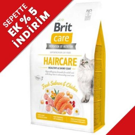 Brit Care Haircare Somon Tavuk Deri ve Tüy Sağlığı Tahılsız Kedi Maması 7 Kg