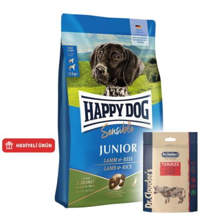 Happy Dog Sensible Junior Kuzu Etli Yavru Köpek Maması 4 Kg + Dr. Clauders Biftekli Ödül Küpleri 80 Gr