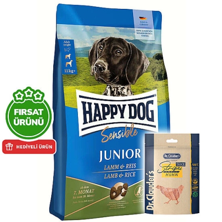 Happy Dog Sensible Junior Kuzu Etli Yavru Köpek Maması 10 Kg + 2 Adet Dr. Clauders Ödül 80 Gr